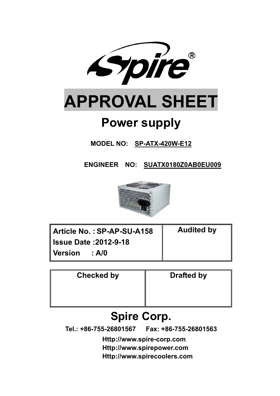 Spire SPECTRA 420W / SP-ATX-420W-E12 User Manual | 17 pages
