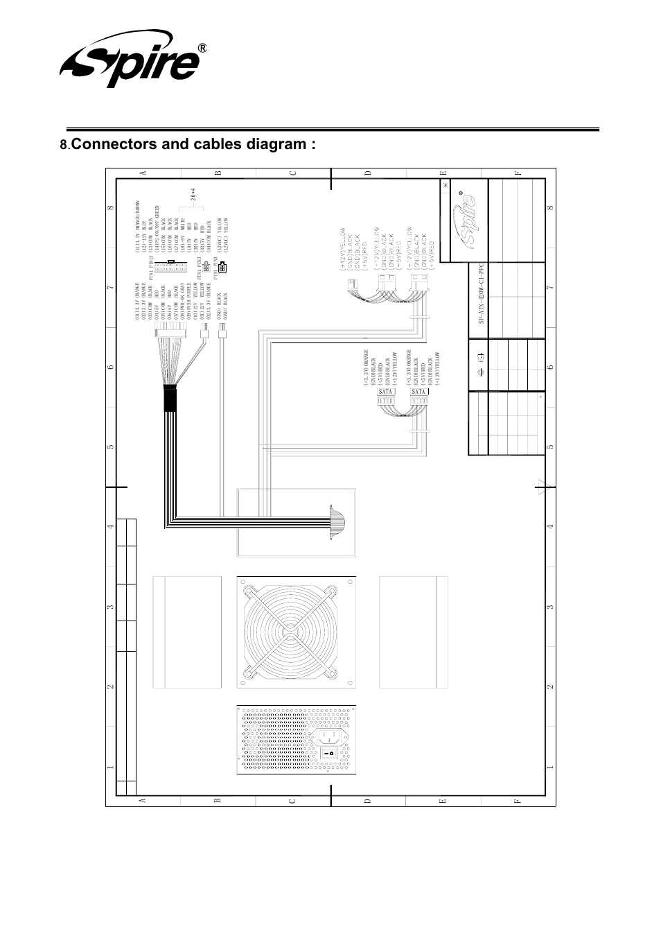 Spire corp, Connectors and cables diagram | Spire JEWEL 420W / SP-ATX-420W-C1-PFC User Manual | Page 16 / 18