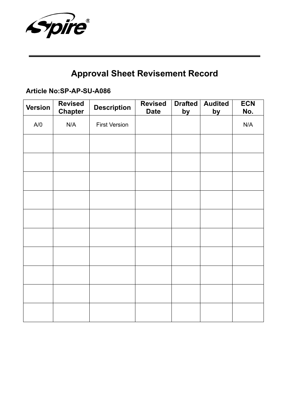 Spire corp, Approval sheet revisement record | Spire JEWEL 420W / SP-ATX-420W-C1-PFC User Manual | Page 2 / 18