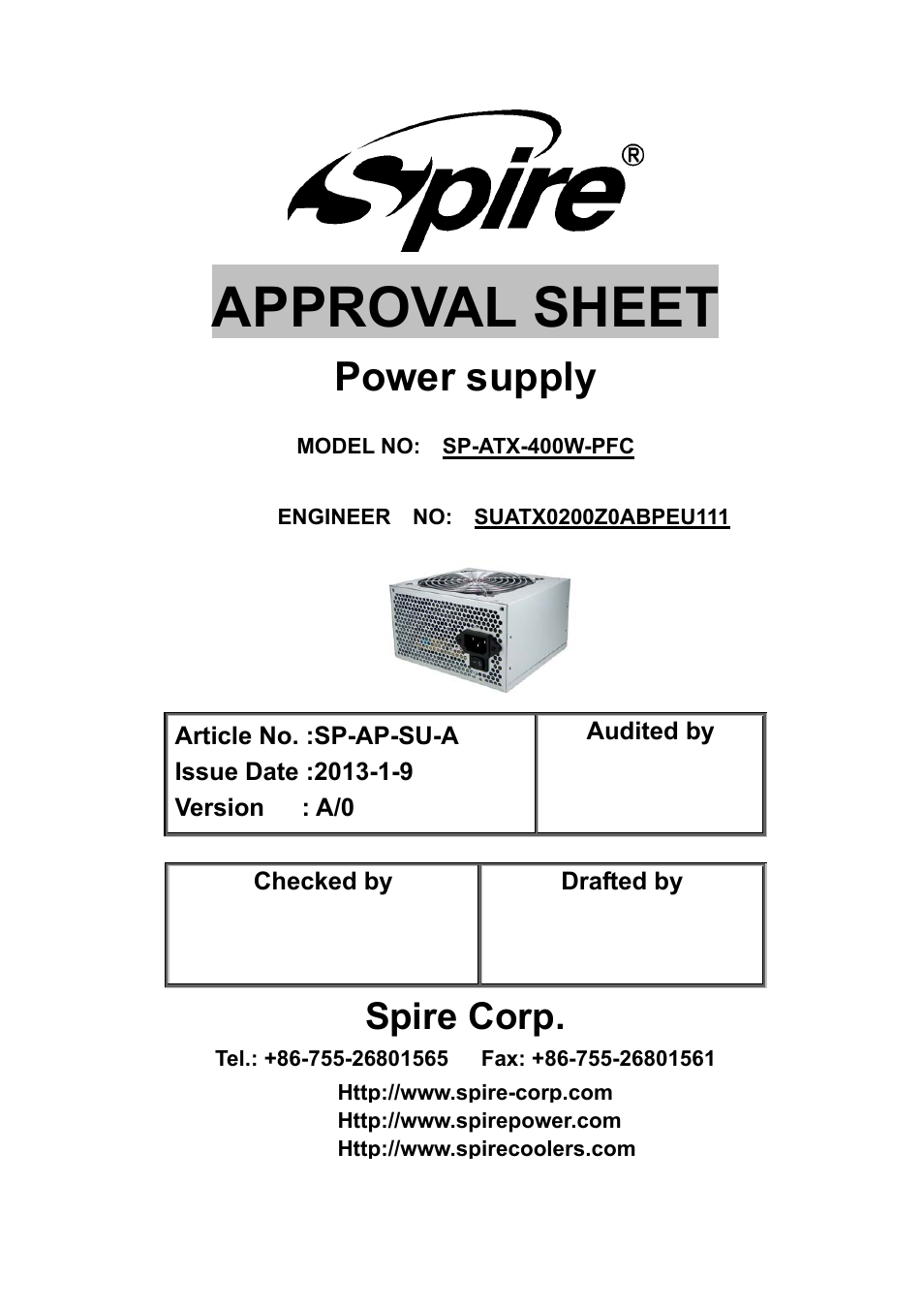 Spire JEWEL 400W / SP-ATX-400W-PFC User Manual | 18 pages