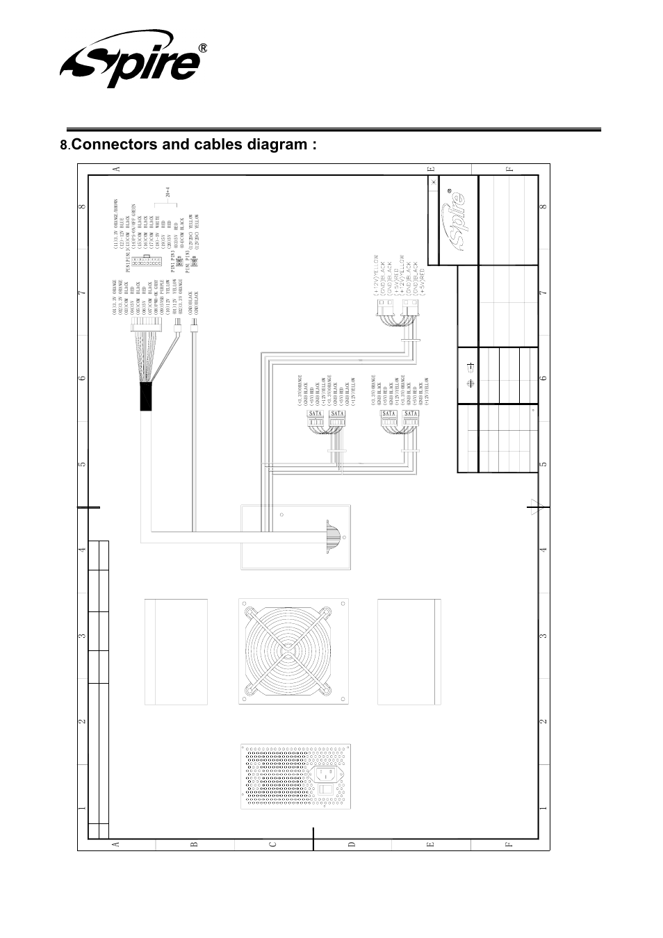 Spire corp, Connectors and cables diagram | Spire JEWEL 400W / SP-ATX-400W-PFC User Manual | Page 16 / 18