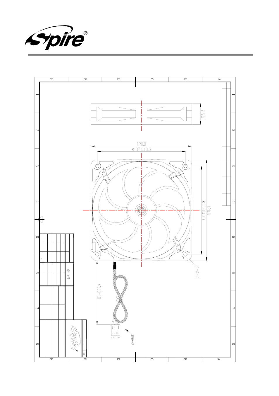 Spire corp, 2 . fan drawing, Version:a/0 page 6 of9 | Spire REDSTAR 120 LED PCI+PWM / SP12025B1H4-LED-P User Manual | Page 6 / 9