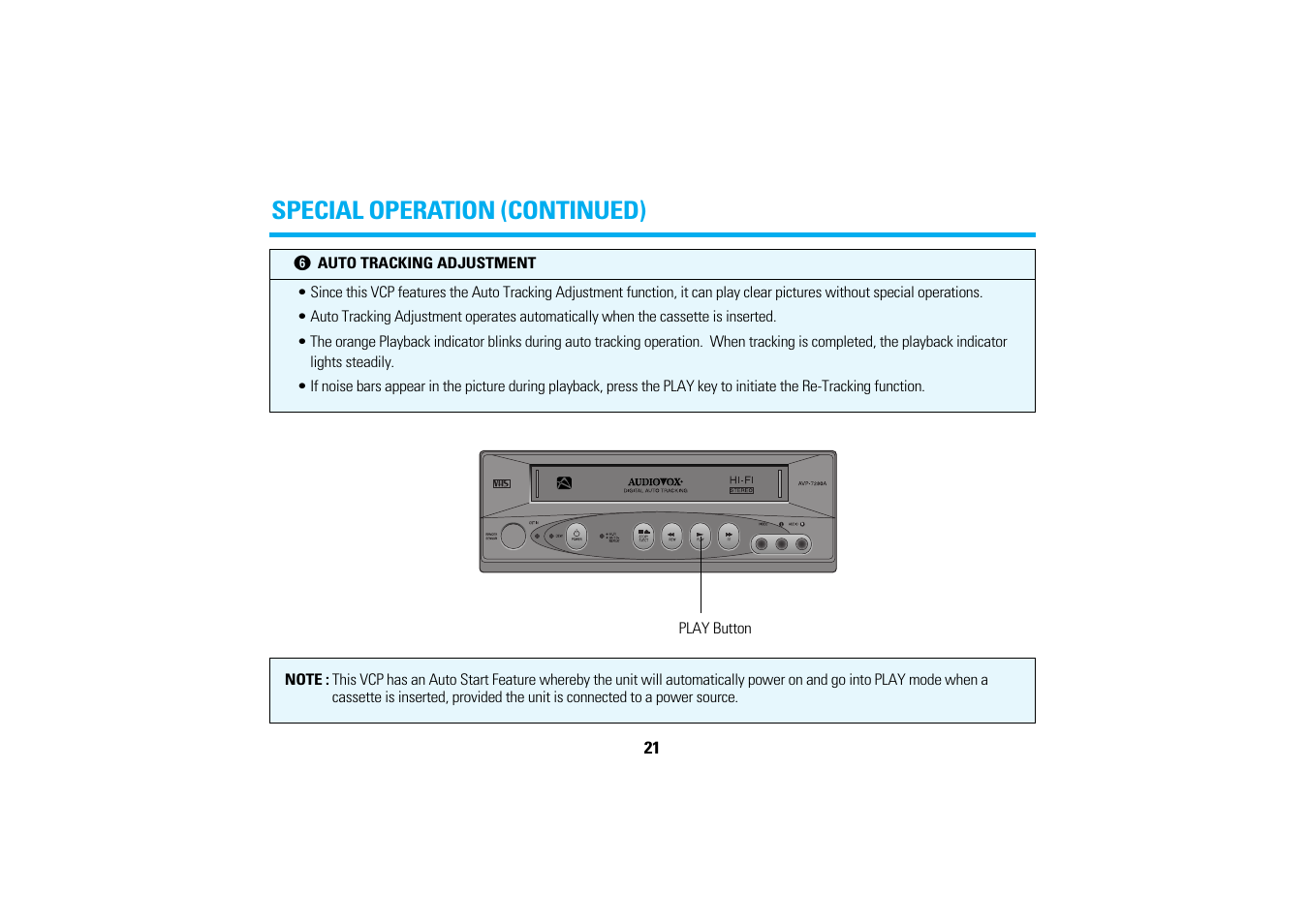 Special operation (continued) | Audiovox AVP-7280A User Manual | Page 24 / 30