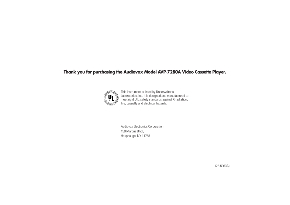 Audiovox AVP-7280A User Manual | Page 30 / 30