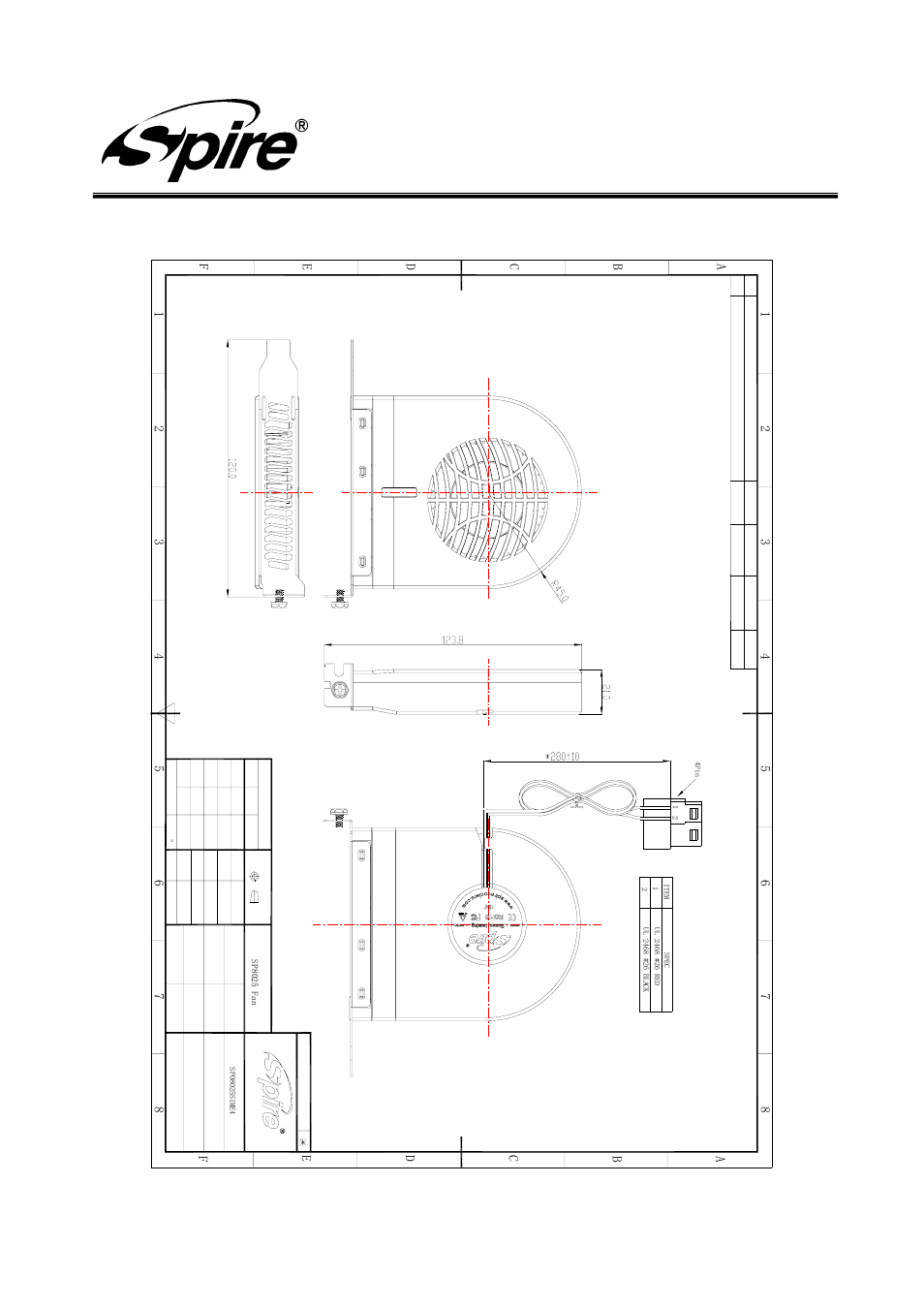Spire corp, 2 . fan drawing, Version:a/0 page 5 of 9 | Spire EXHAUSTER / SP08025S1ME4 User Manual | Page 5 / 9