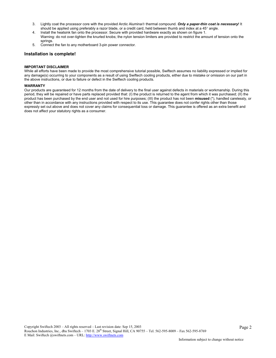 Swiftech MCX159 User Manual | Page 2 / 2