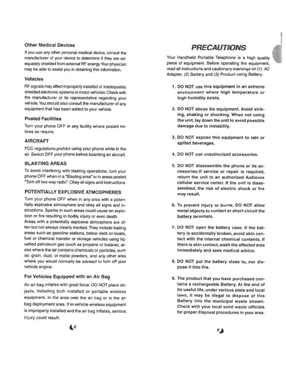 Precautlom | Audiovox CDM 4500 User Manual | Page 5 / 42