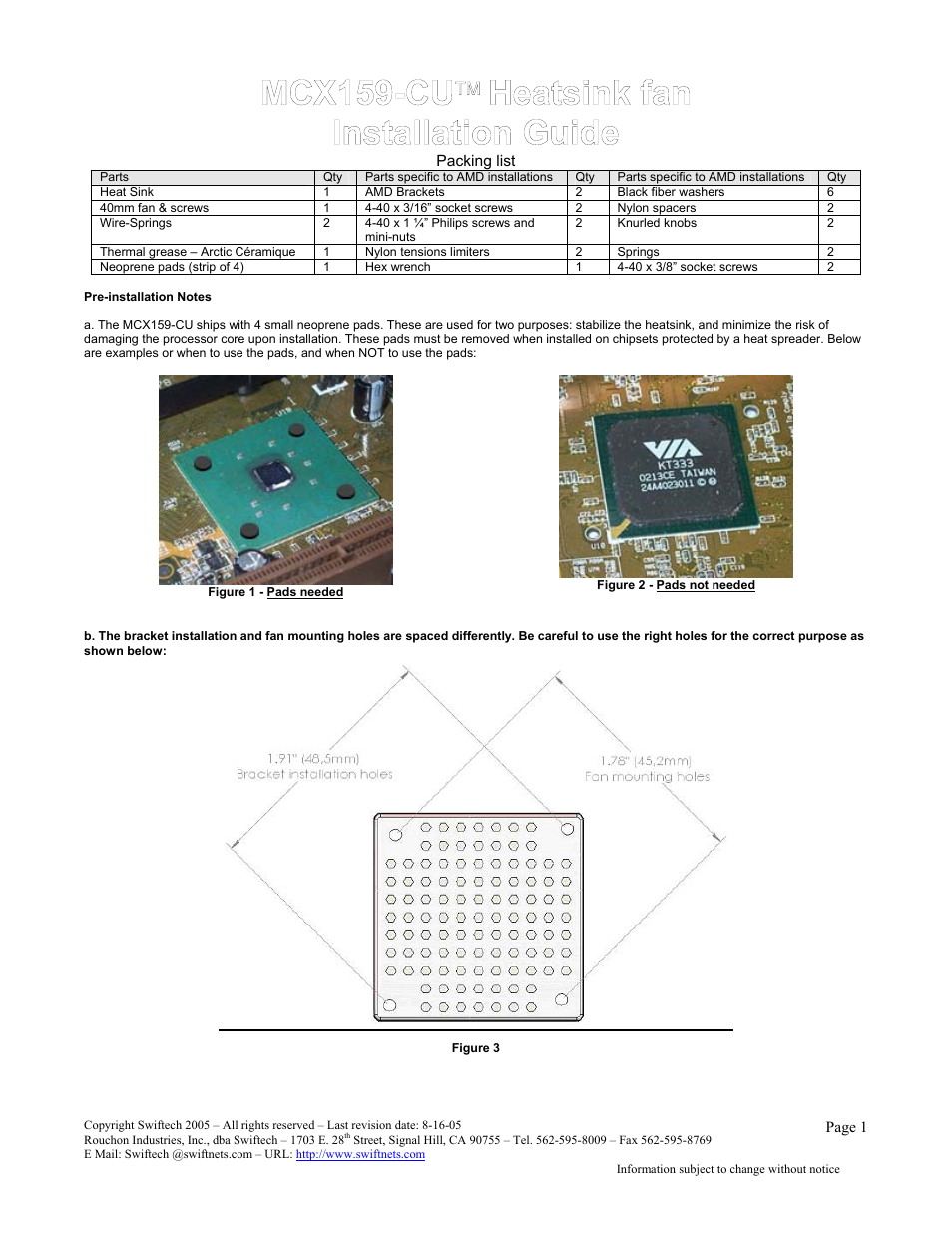 Swiftech MCX159 CU User Manual | 4 pages