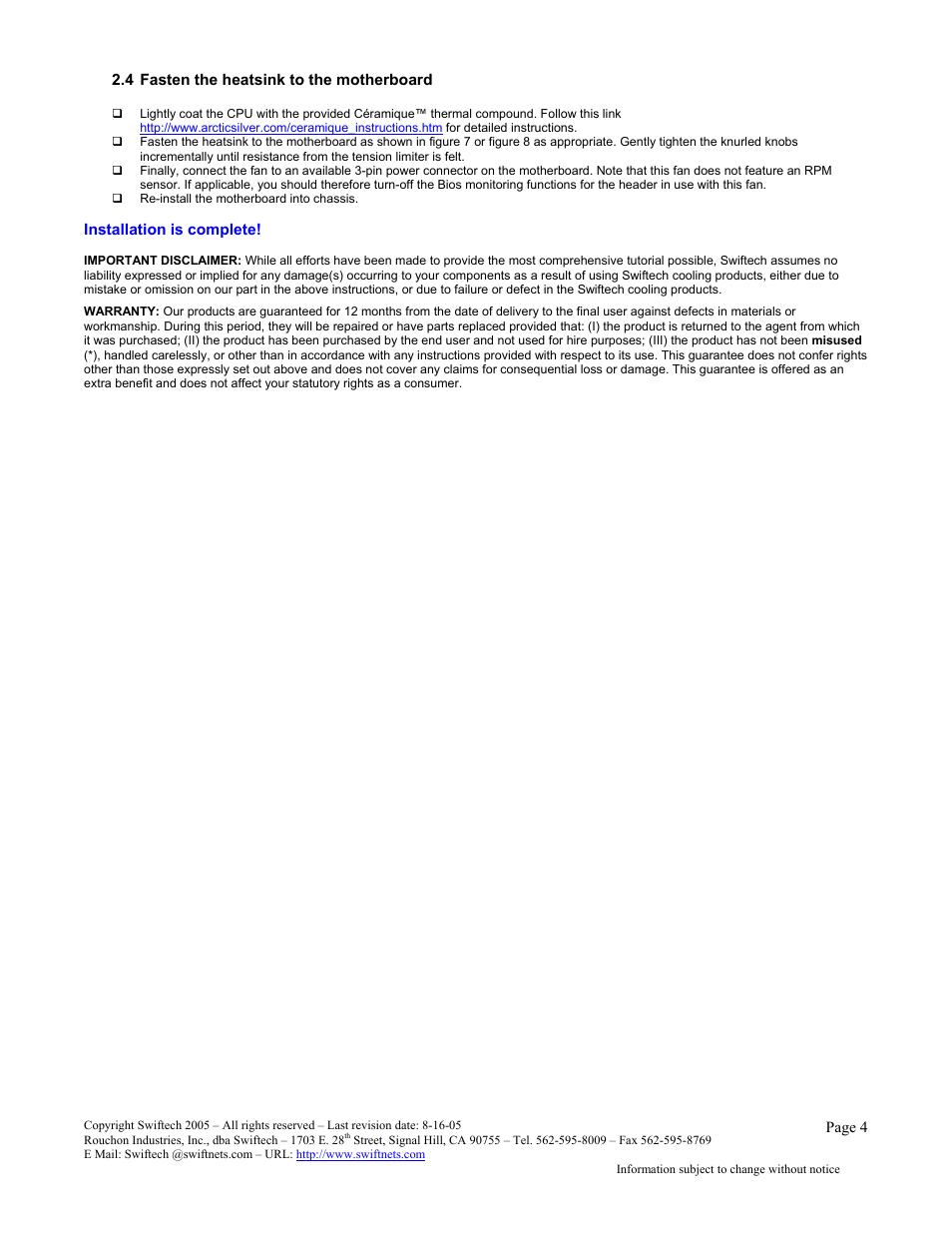 Swiftech MCX159 CU User Manual | Page 4 / 4