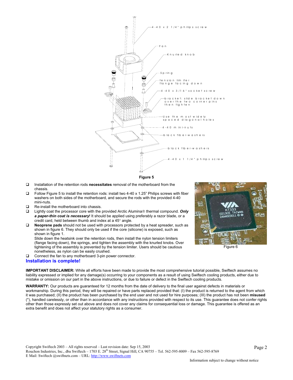 Installation is complete, Page 2 | Swiftech MCX159 R User Manual | Page 2 / 2