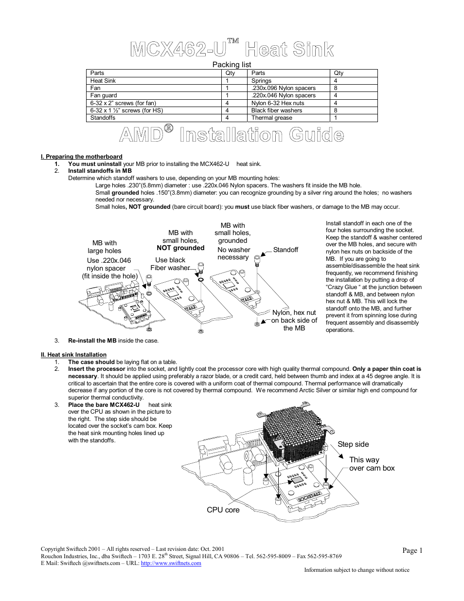 Swiftech MCX462 U User Manual | 4 pages