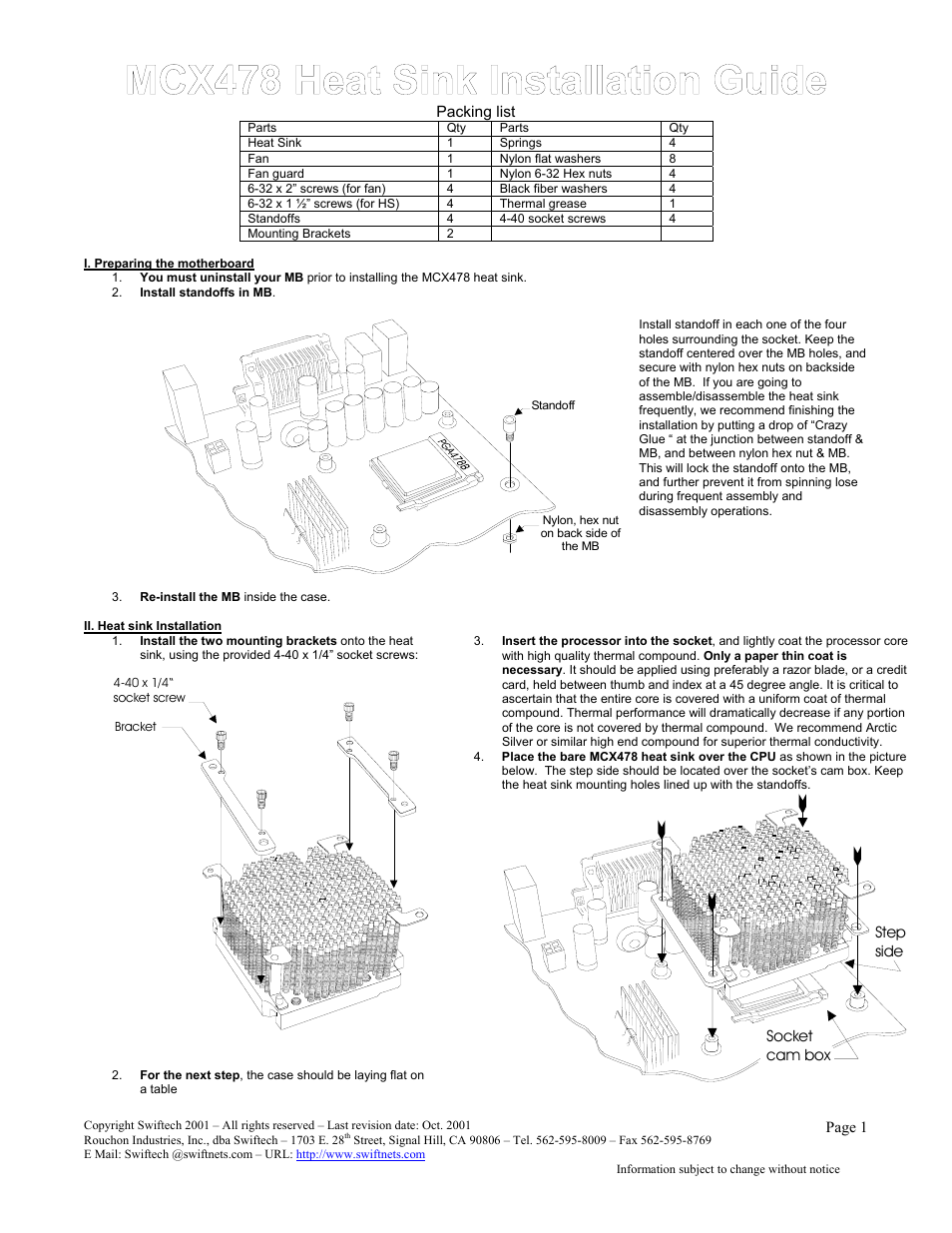 Swiftech MCX478 User Manual | 2 pages