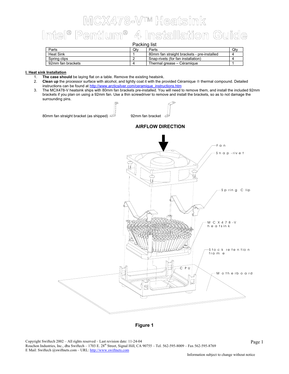 Swiftech MCX478 V User Manual | 2 pages