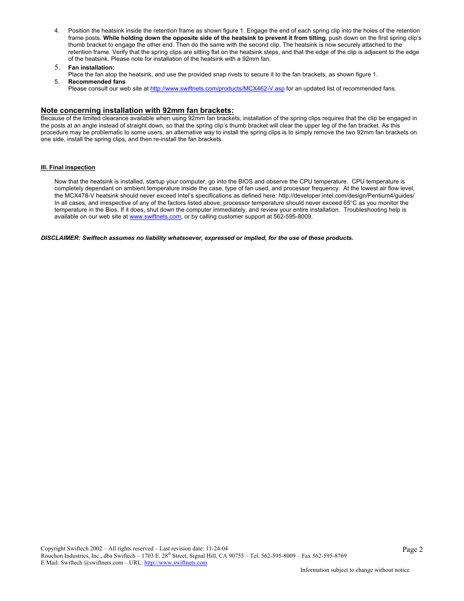 Swiftech MCX478 V User Manual | Page 2 / 2