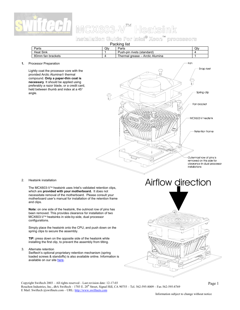 Swiftech MCX603 V User Manual | 4 pages