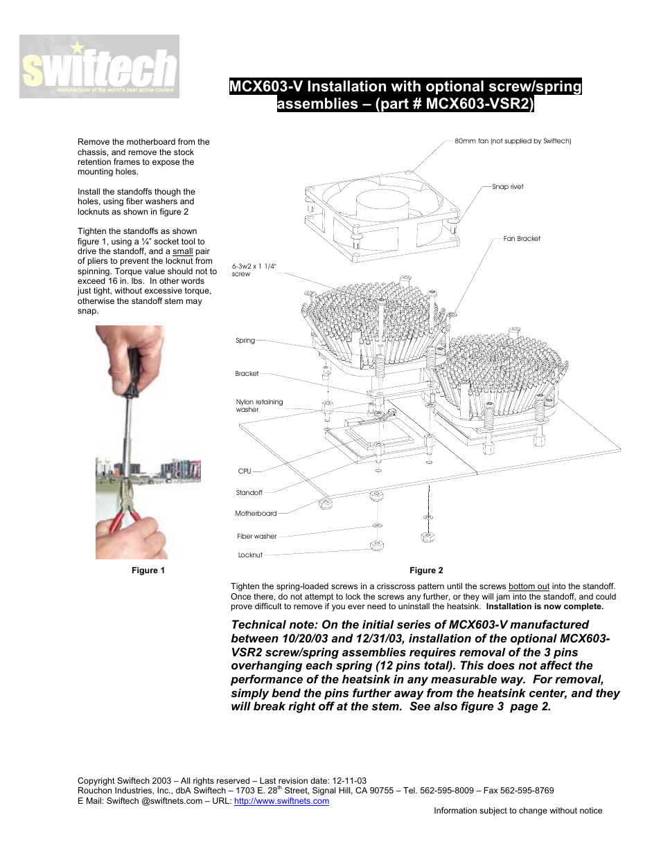 Swiftech MCX603 VSR2 User Manual | 2 pages