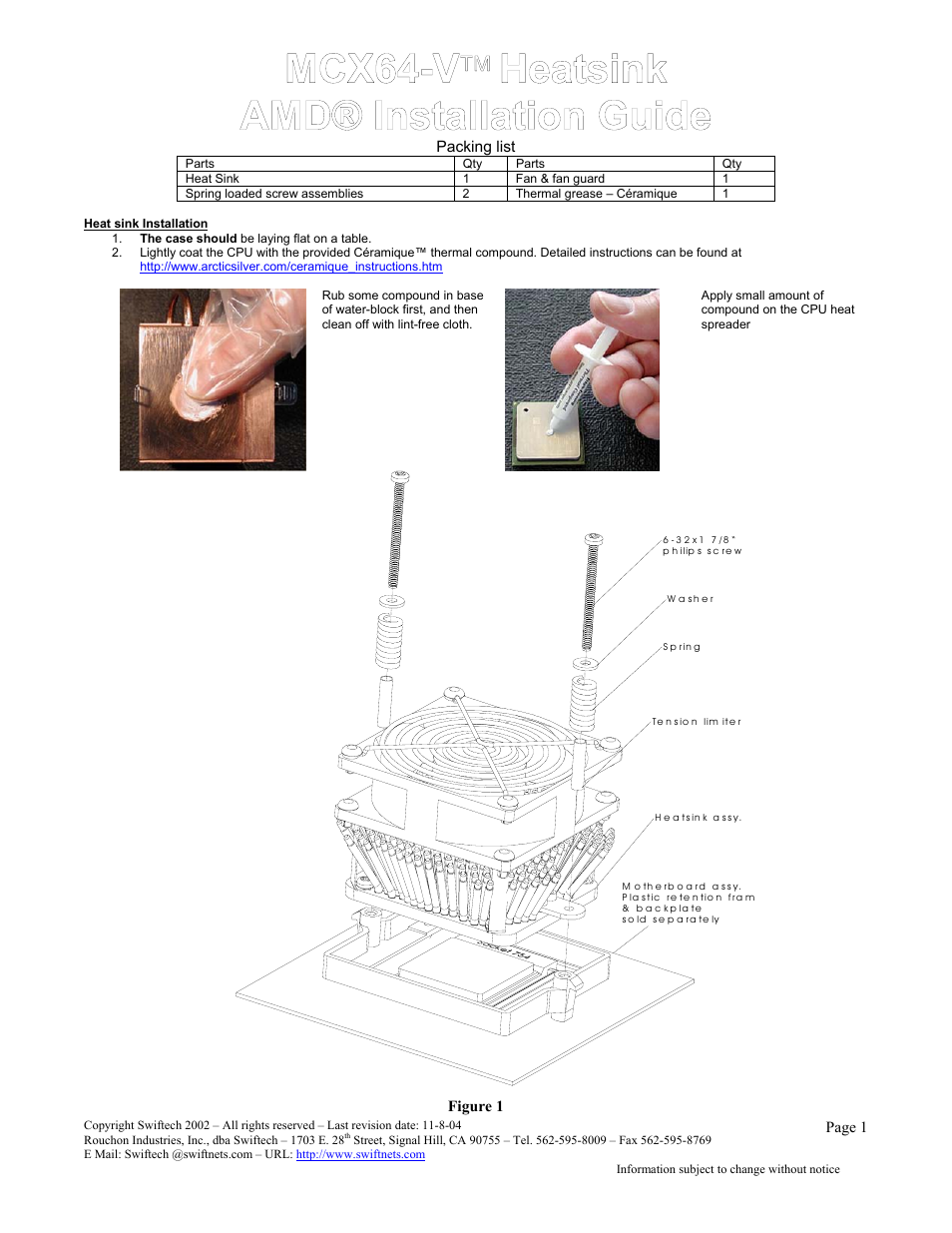 Swiftech MCX64 V User Manual | 2 pages