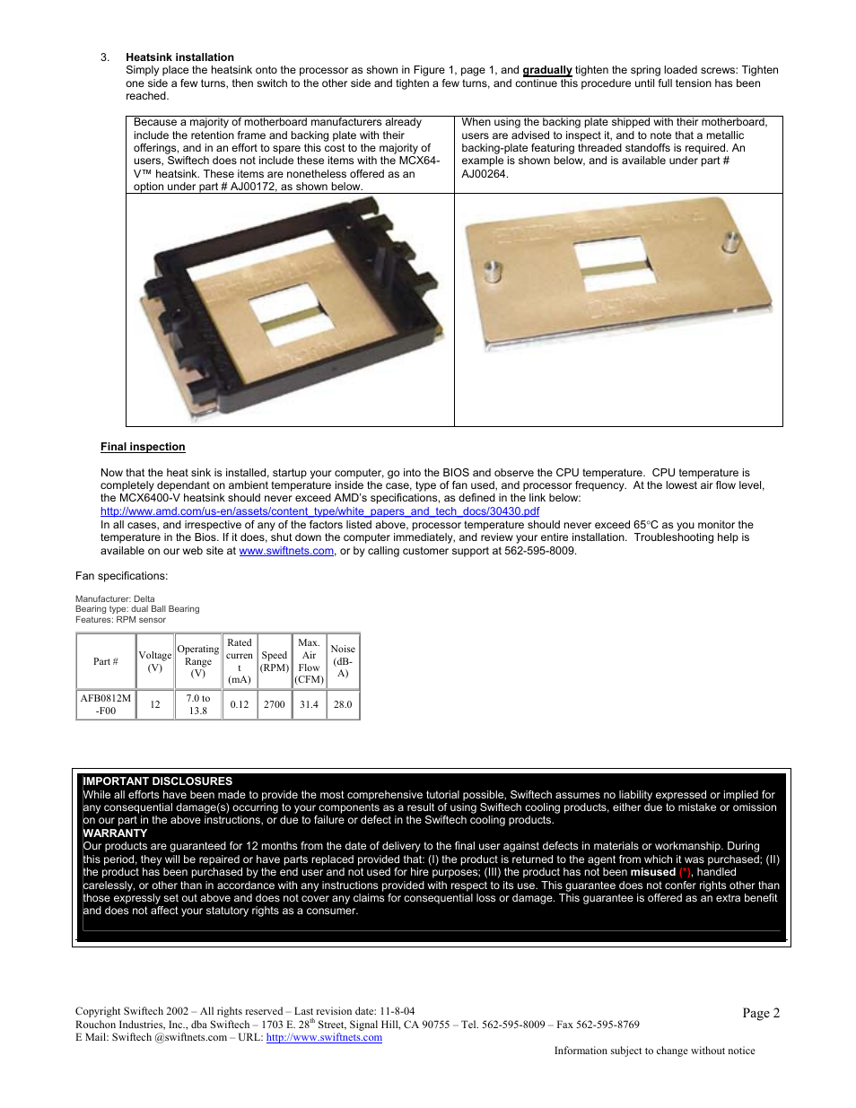 Swiftech MCX64 V User Manual | Page 2 / 2