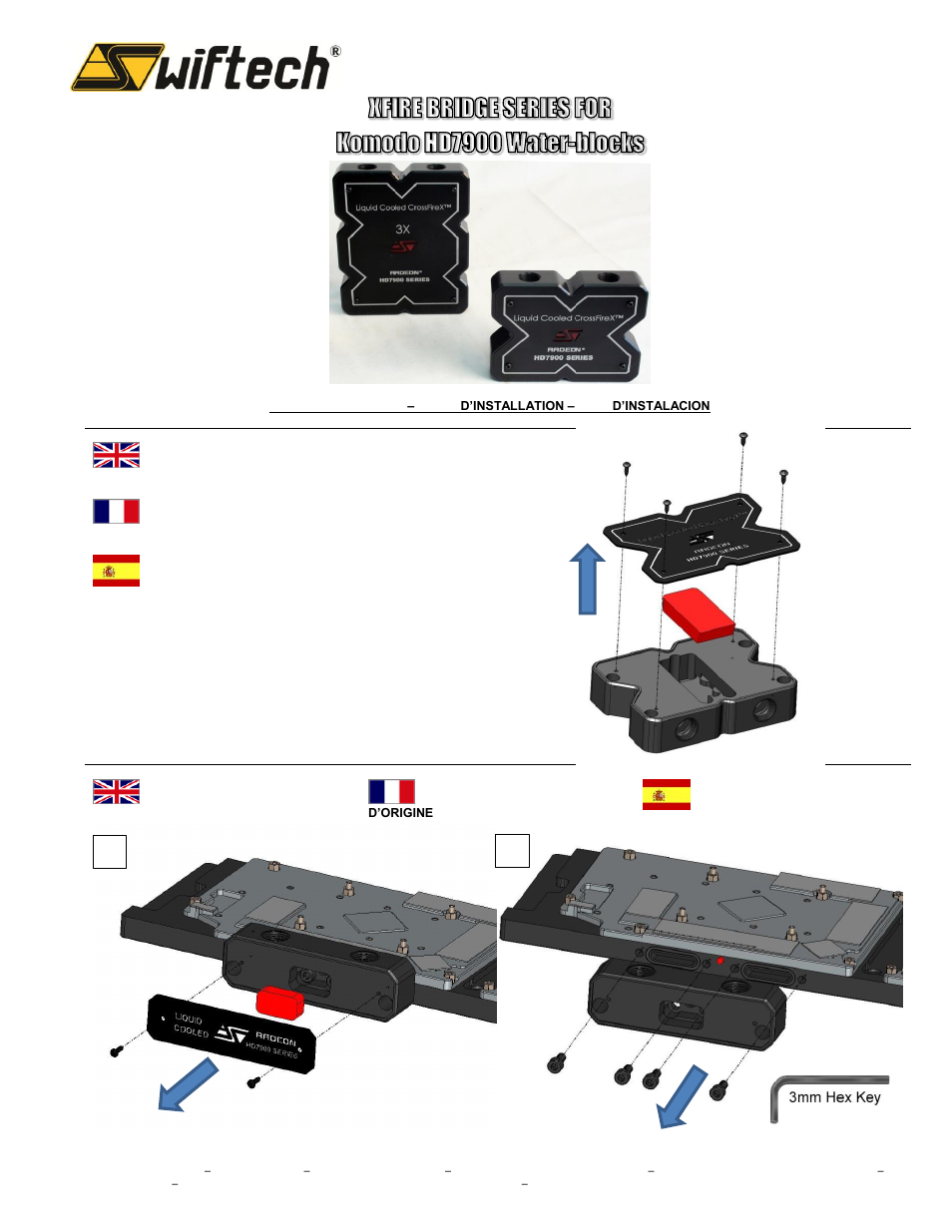 Swiftech Crossfire bridges X2 and X3 for Komodo 7900 User Manual | 2 pages