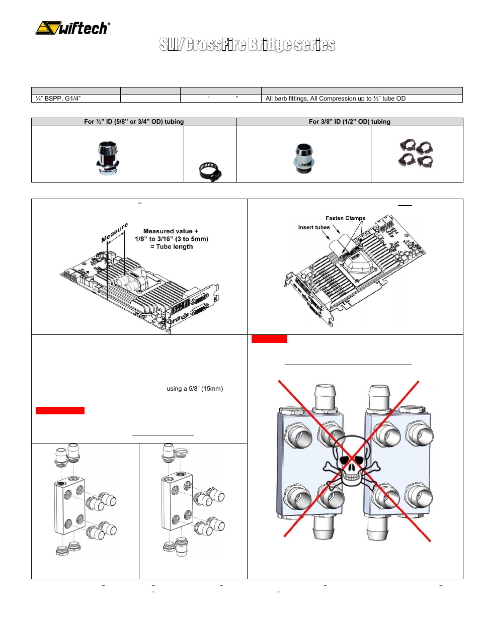 Swiftech SLI/Crossfire bridges for MCW60/80/82 User Manual | 2 pages