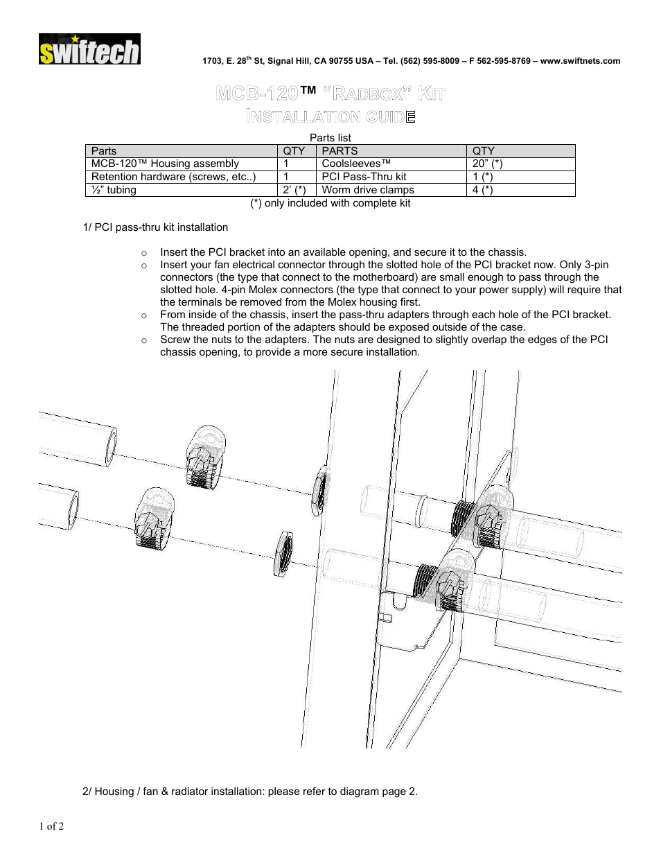 Swiftech MCB 120 Radbox User Manual | 2 pages