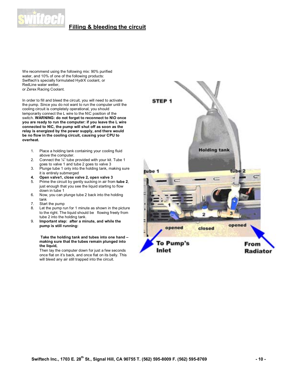 Filling & bleeding the circuit | Swiftech QPOWER User Manual | Page 10 / 12