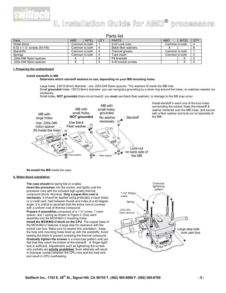 Parts list | Swiftech QPOWER User Manual | Page 5 / 12