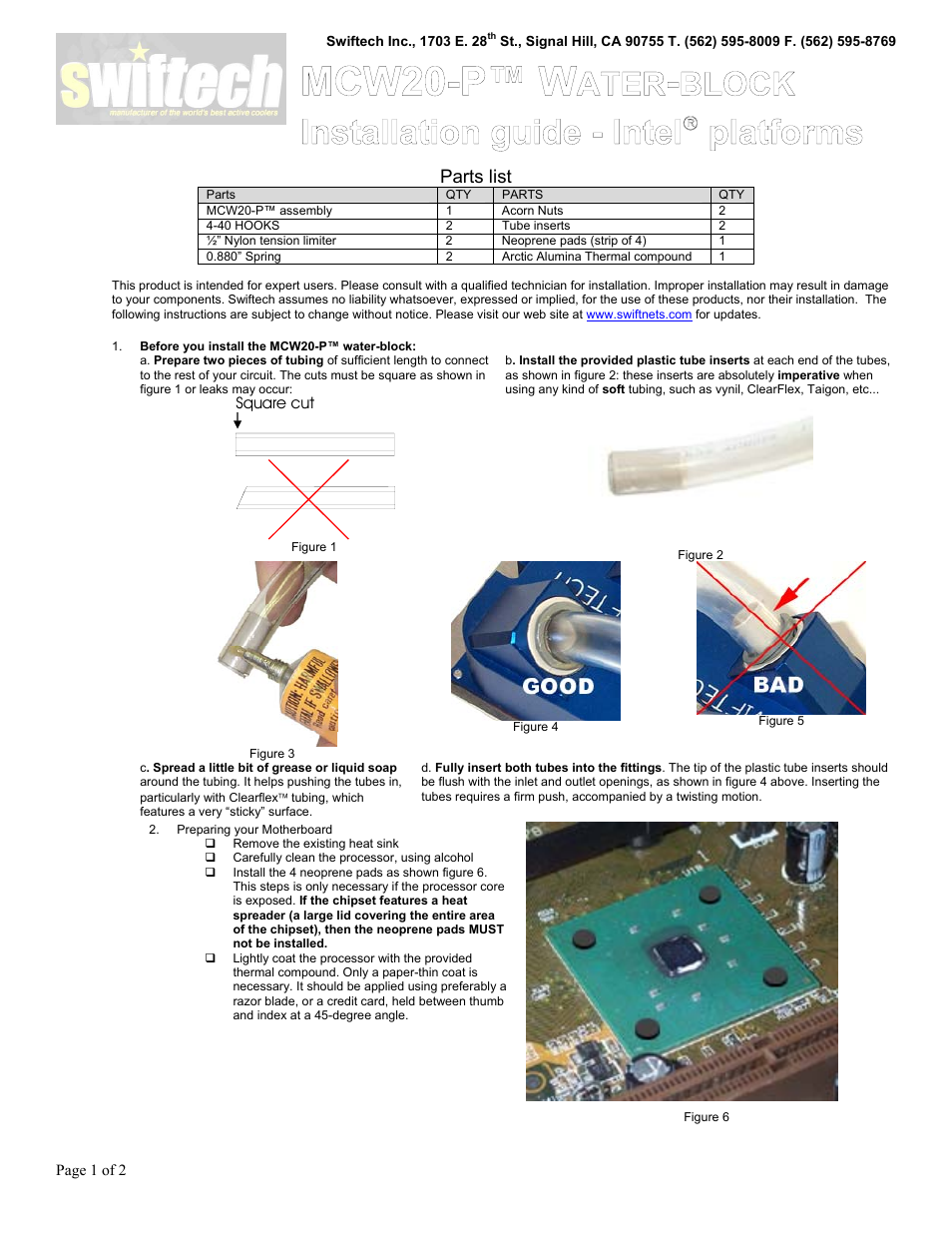 Swiftech MCW20 P User Manual | 2 pages