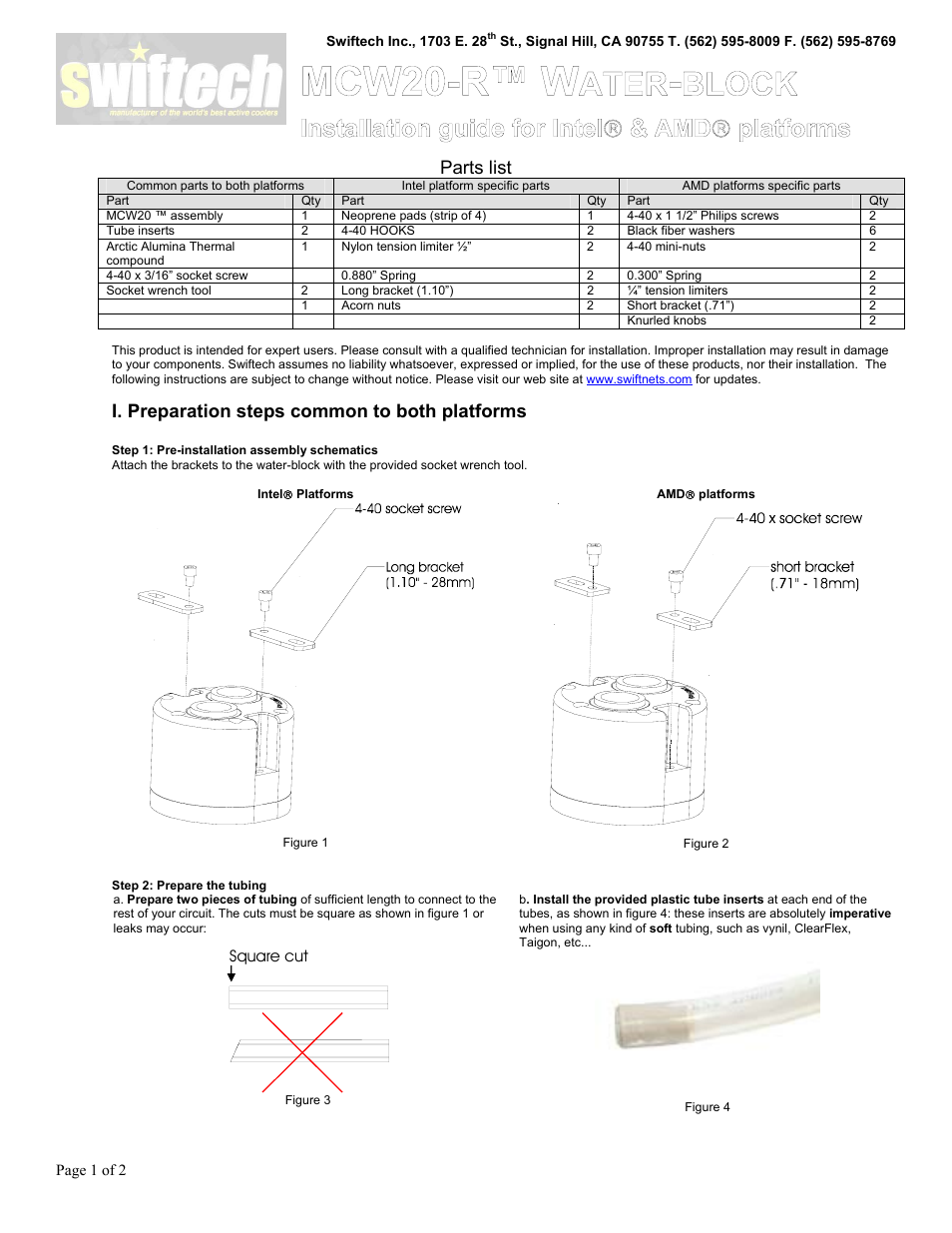 Swiftech MCW20 R User Manual | 4 pages