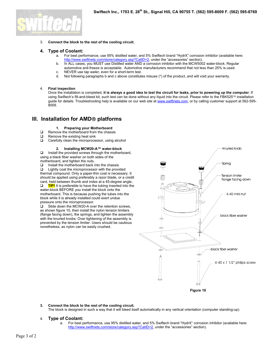 Iii. installation for amd  platforms | Swiftech MCW20 R User Manual | Page 3 / 4