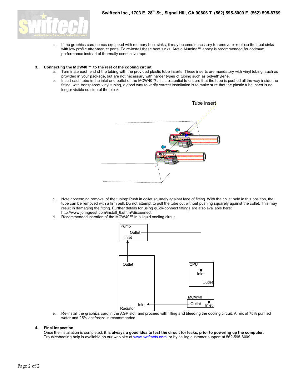 Swiftech MCW40 User Manual | Page 2 / 2