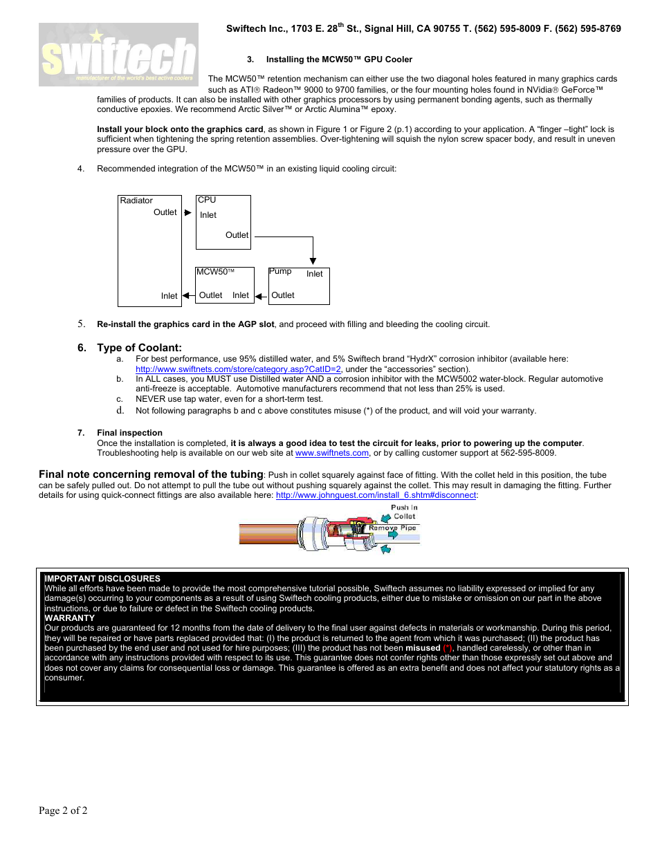 Swiftech MCW50 User Manual | Page 2 / 2