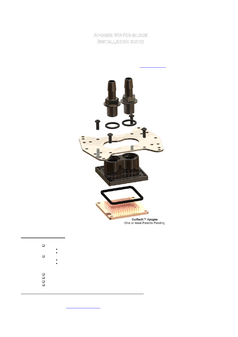 Swiftech APOGEE User Manual | 9 pages