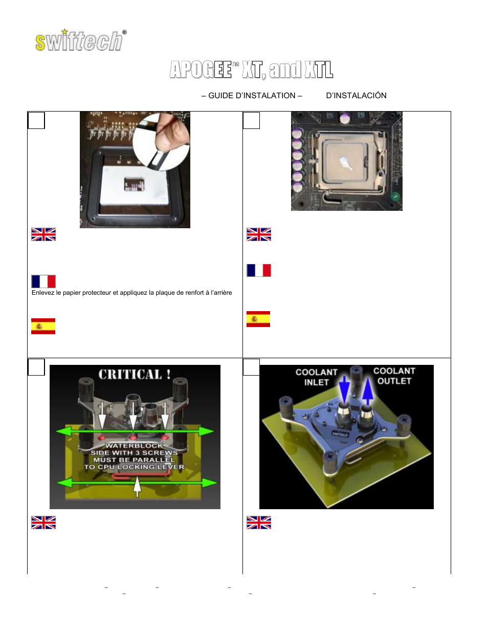 Swiftech APOGEE XT User Manual | 2 pages