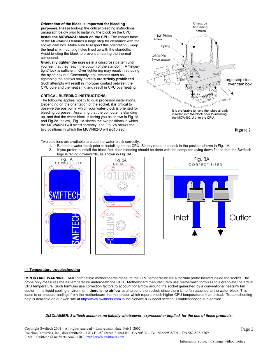 Inlet outlet, Fig. 3a | Swiftech MCW462AMD User Manual | Page 2 / 2
