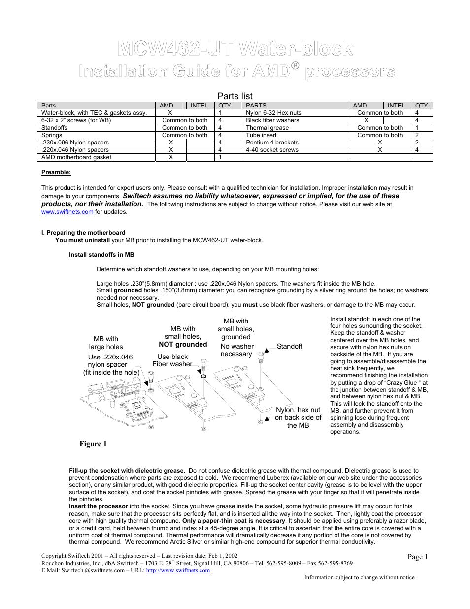 Swiftech MCW462TEC User Manual | 3 pages