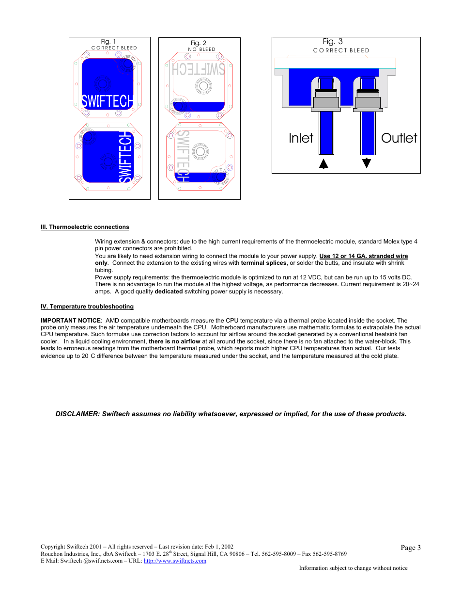 Inlet outlet, Fig. 3 | Swiftech MCW462TEC User Manual | Page 3 / 3