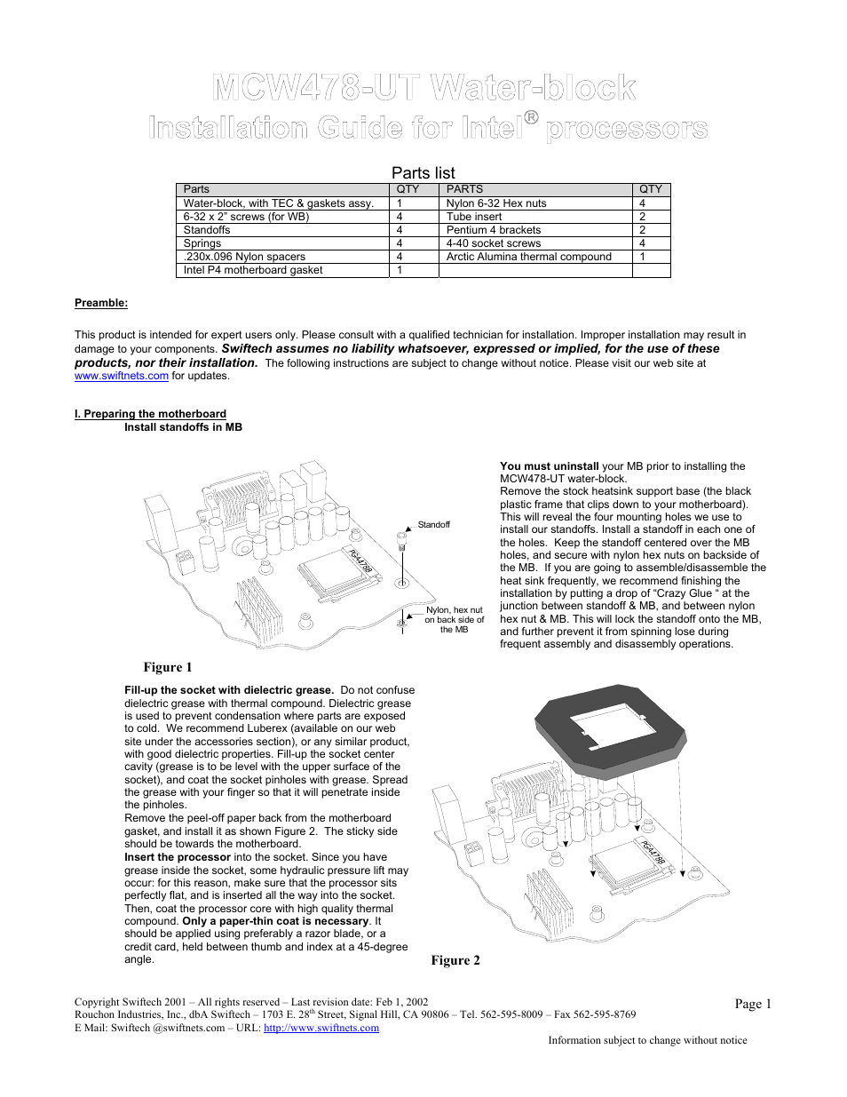 Swiftech MCW462TEC INTEL User Manual | 3 pages