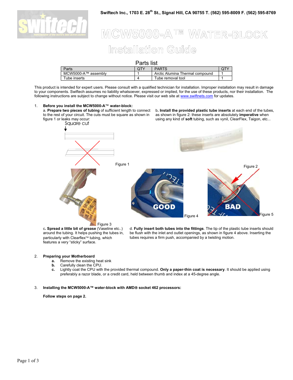 Swiftech MCW5000 A User Manual | 3 pages