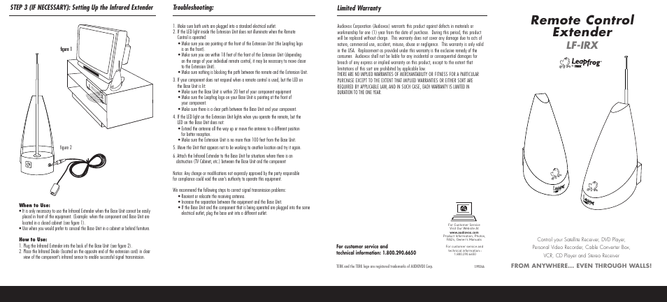 Audiovox remote control extender lf-irx User Manual | 2 pages