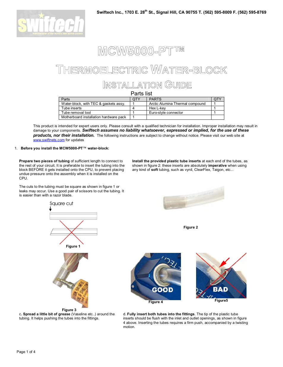 Swiftech MCW5000 PT User Manual | 4 pages