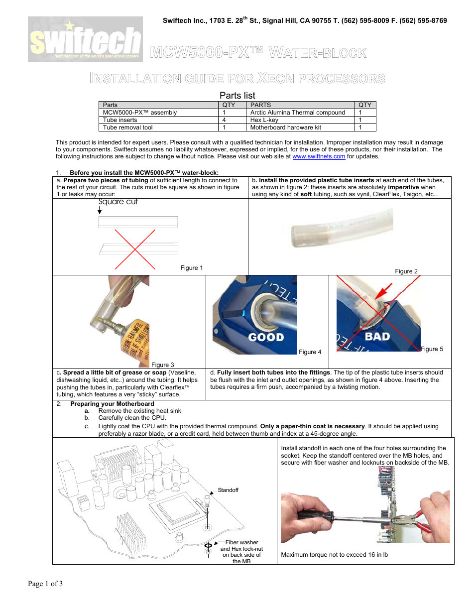 Swiftech MCW5000 PX User Manual | 3 pages