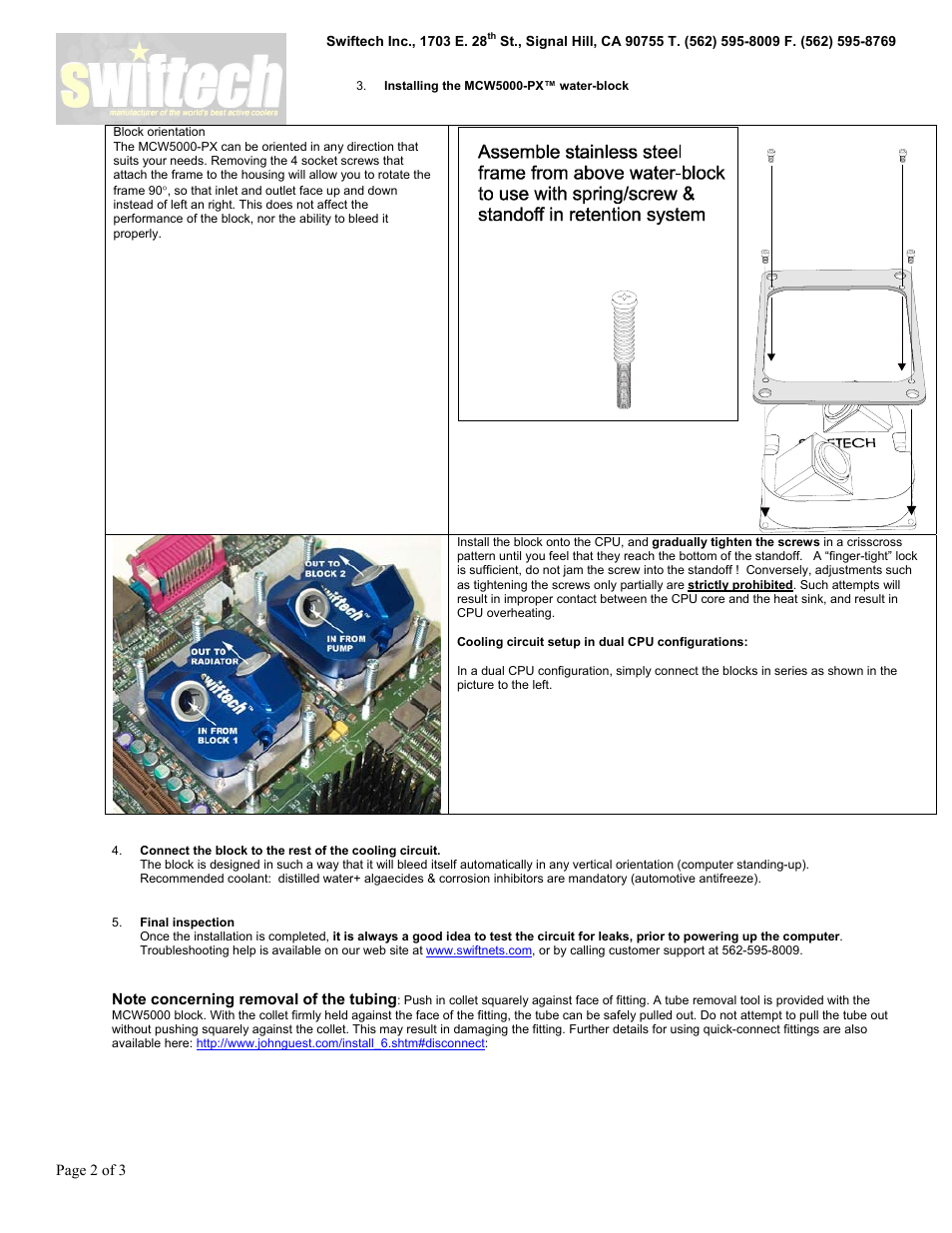 Swiftech MCW5000 PX User Manual | Page 2 / 3