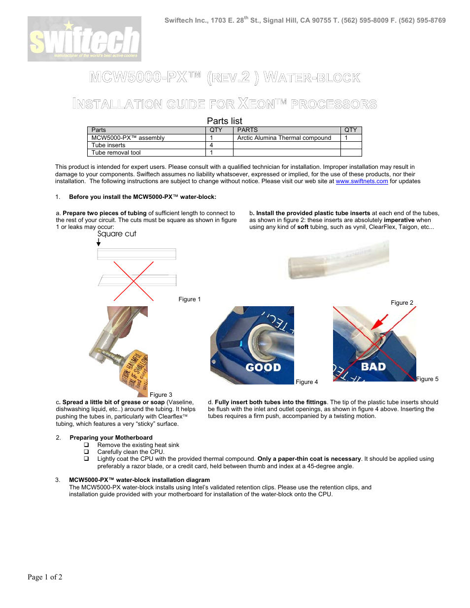 Swiftech MCW5000 PXR2 User Manual | 2 pages