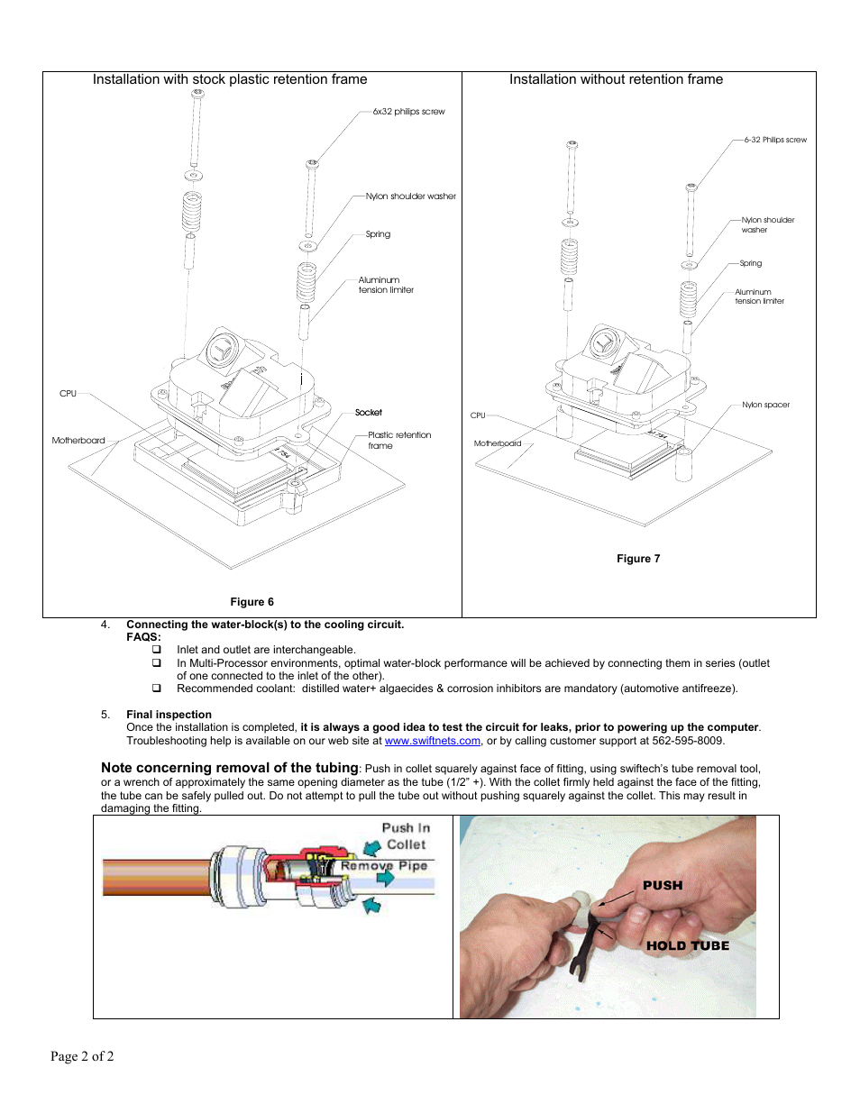 Installation with stock plastic retention frame, Installation without retention frame, Page 2 of 2 | Swiftech MCW5002 64 User Manual | Page 2 / 2