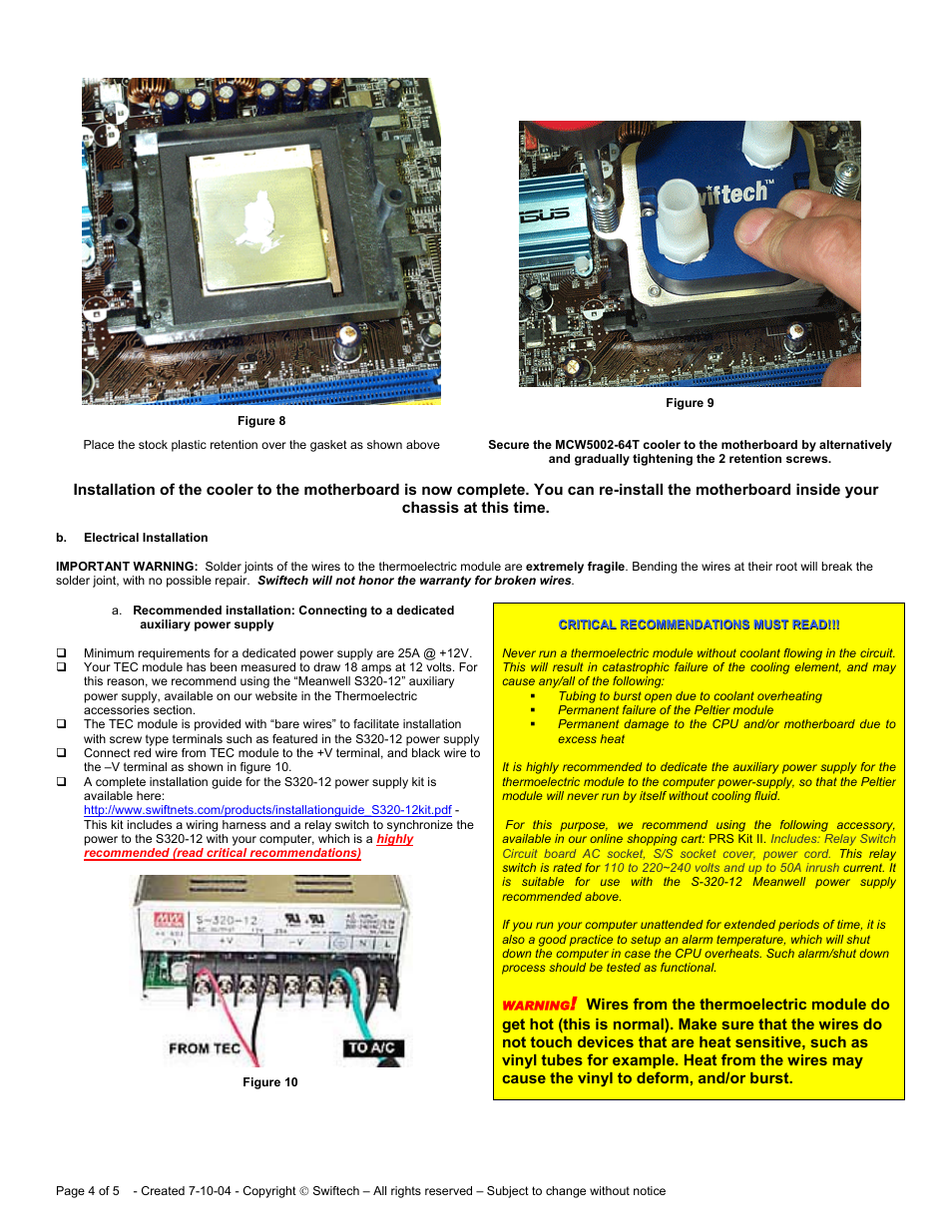 Swiftech MCW5002 64T User Manual | Page 4 / 5