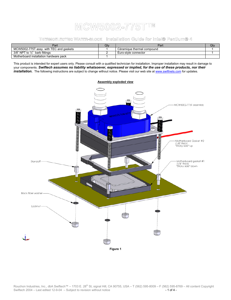 Swiftech MCW5002 775T User Manual | 4 pages