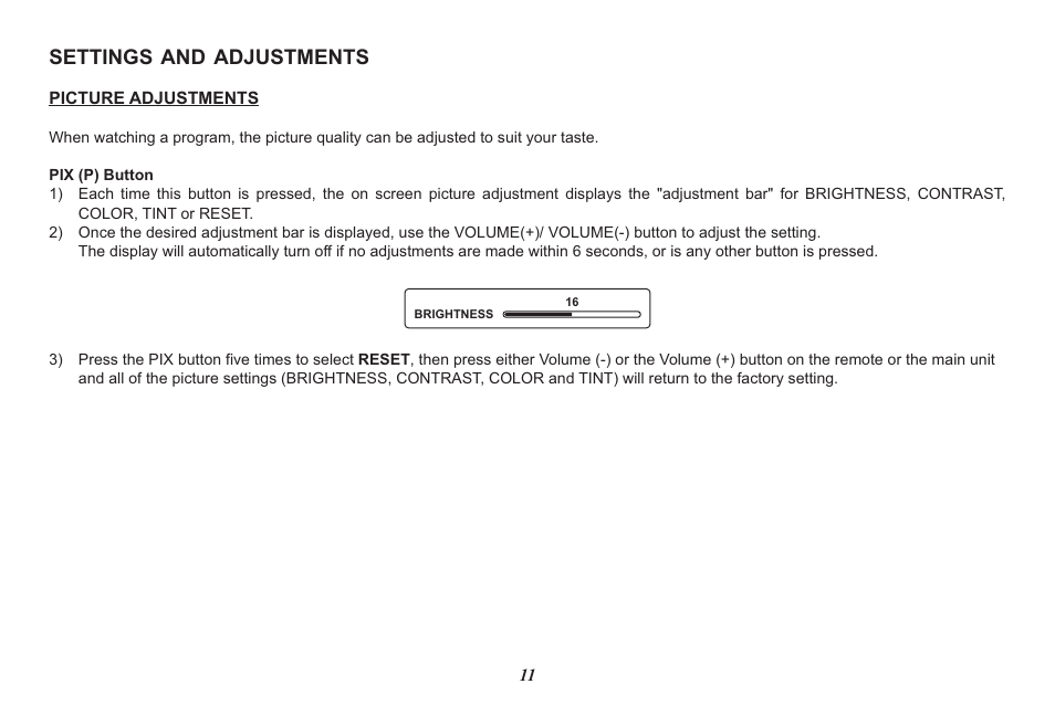 Settings and adjustments | Audiovox Mobile Video 128-8342 User Manual | Page 11 / 26