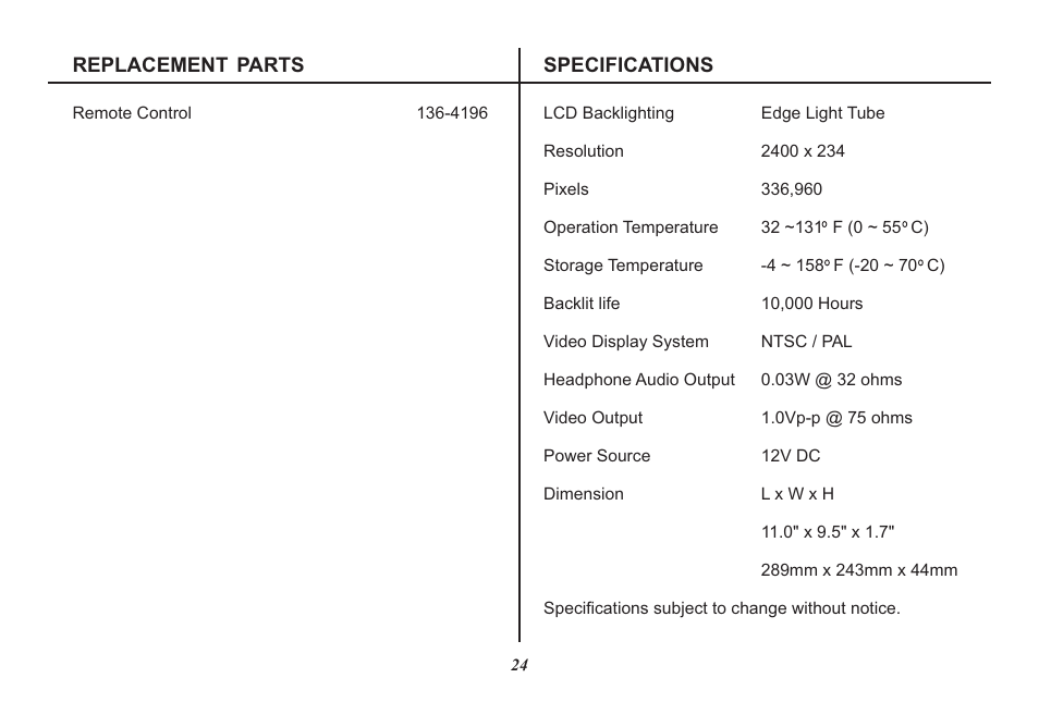 Audiovox Mobile Video 128-8342 User Manual | Page 24 / 26