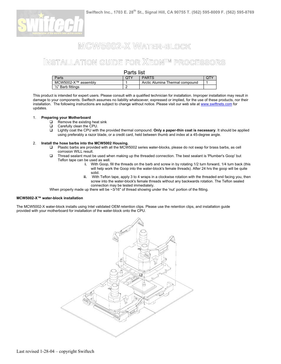 Swiftech MCW5002 X User Manual | 3 pages